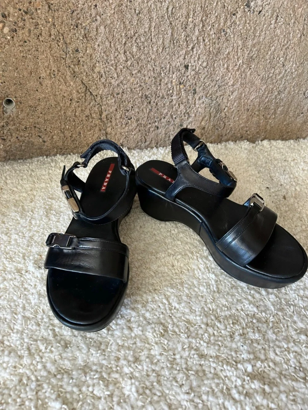Prada Black Leather Platform Sandals Made in Italy Size 36